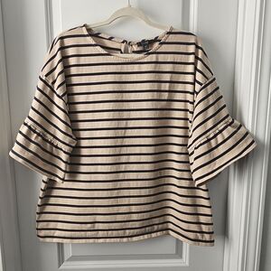 J. Crew Beige and Navy Striped Short Sleeve Top
